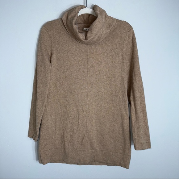 Tyler Boe Cowl Neck Tunic Length Sweater-Long Sleeve-Camel Tan-Medium - Picture 2 of 9